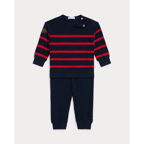 폴로 랄프로렌 Striped Waffle Tee & Pant Set