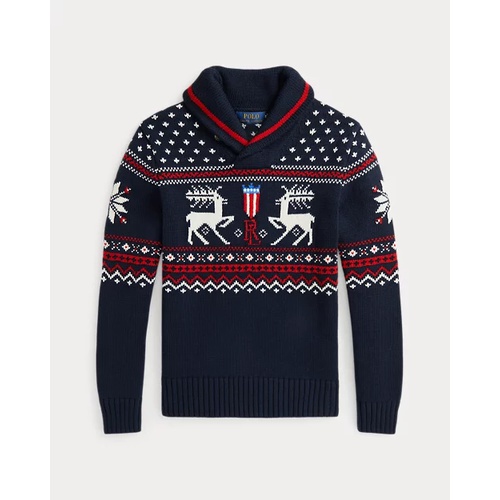 폴로 랄프로렌 Reindeer Cotton-Blend Shawl Sweater