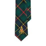 Crest-Embroidered Tartan Wool Tie