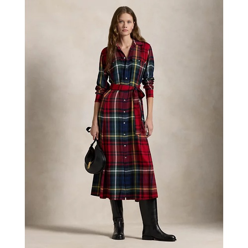 폴로 랄프로렌 Belted Plaid Cotton-Blend Dress