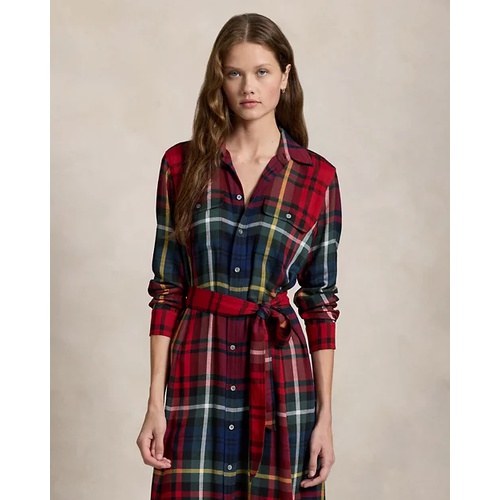 폴로 랄프로렌 Belted Plaid Cotton-Blend Dress