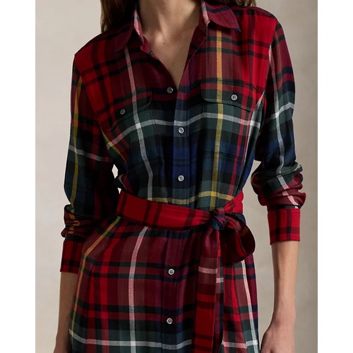 폴로 랄프로렌 Belted Plaid Cotton-Blend Dress