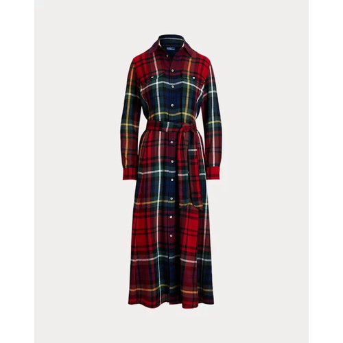 폴로 랄프로렌 Belted Plaid Cotton-Blend Dress