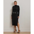 Chain-Trim Rib-Knit Turtleneck Dress