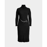 Chain-Trim Rib-Knit Turtleneck Dress