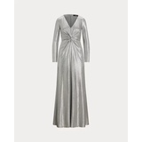 Metallic Knit Twist-Front Gown