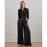 Pleated Satin Charmeuse Wide-Leg Pant