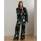 Geo-Print Satin Charmeuse Wide-Leg Pant