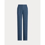 Pinstripe Linen Straight-Leg Pant