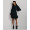 Plaid Ruffle-Trim Georgette Tiered Dress