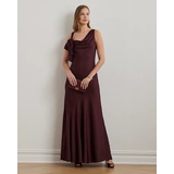 Bow-Trim Charmeuse Cowlneck Gown