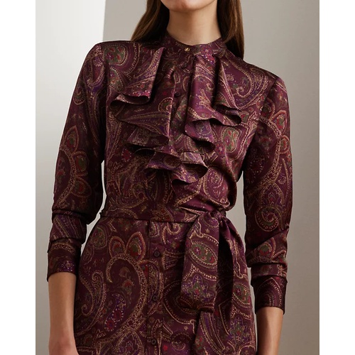 폴로 랄프로렌 Paisley Ruffle-Trim Charmeuse Shirtdress