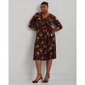 Belting-Print Surplice Jersey Dress