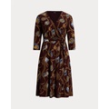 Belting-Print Surplice Jersey Dress