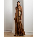 Metallic Chiffon One-Shoulder Gown