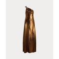 Metallic Chiffon One-Shoulder Gown