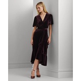 Belted Velvet Flutter-Sleeve Dress