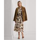 Belting-Print Belted Crepe Dress