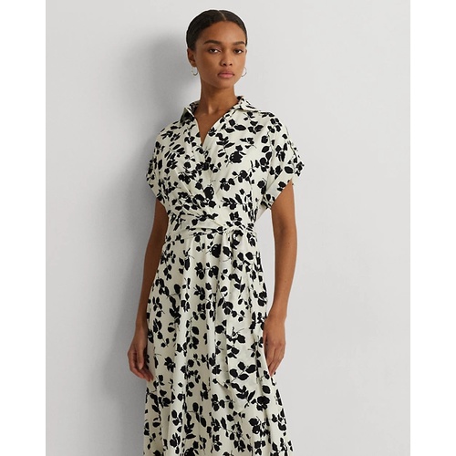 폴로 랄프로렌 Leaf-Print Belted Crepe Dress