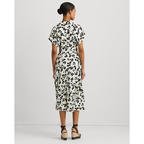 폴로 랄프로렌 Leaf-Print Belted Crepe Dress