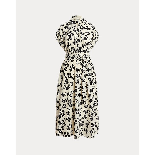 폴로 랄프로렌 Leaf-Print Belted Crepe Dress