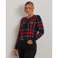 Checked Plaid Beaded-Crest Sweater