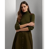 Faux-Leather-Trim Ribbed Turtleneck