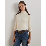 Faux-Leather-Trim Ribbed Turtleneck