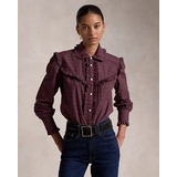 Ruffle-Trim Plaid Cotton Shirt