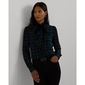 Plaid Ruffle-Trim Georgette Blouse