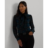 Plaid Ruffle-Trim Georgette Blouse