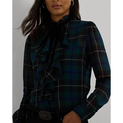 폴로 랄프로렌 Plaid Ruffle-Trim Georgette Blouse