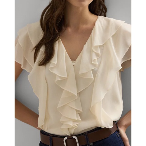 폴로 랄프로렌 Ruffle-Trim Crinkle Georgette Blouse