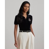 Beaded-Crest Stretch Velvet Polo Shirt