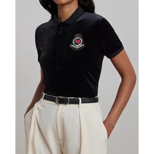 폴로 랄프로렌 Beaded-Crest Stretch Velvet Polo Shirt