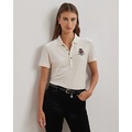 Beaded-Crest Stretch Velvet Polo Shirt