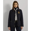 Faux-Leather-Trim Crest-Patch Jacket