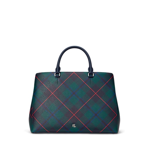 폴로 랄프로렌 Plaid Leather Large Hanna Satchel