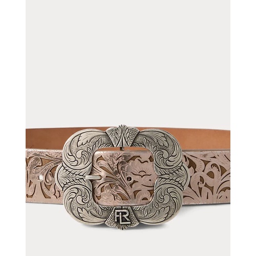 폴로 랄프로렌 Tooled-Buckle Calf-Suede & Calfskin Belt