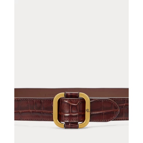 폴로 랄프로렌 Slide-Buckle Croc-Embossed Leather Belt