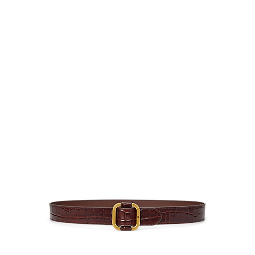 폴로 랄프로렌 Slide-Buckle Croc-Embossed Leather Belt