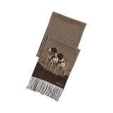 Knotted-Fringe Dog-Print Silk Scarf