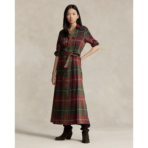 폴로 랄프로렌 Belted Plaid Cotton-Blend Dress