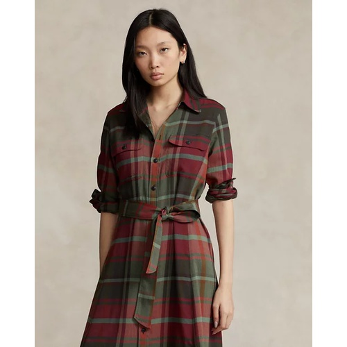 폴로 랄프로렌 Belted Plaid Cotton-Blend Dress