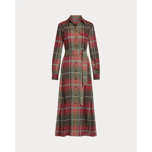 폴로 랄프로렌 Belted Plaid Cotton-Blend Dress