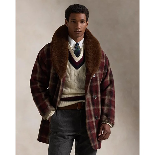 폴로 랄프로렌 Shearling-Collar Plaid Wool Ranch Coat