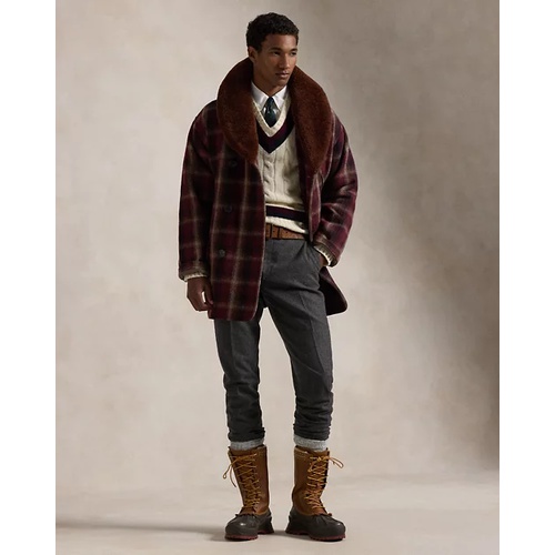 폴로 랄프로렌 Shearling-Collar Plaid Wool Ranch Coat