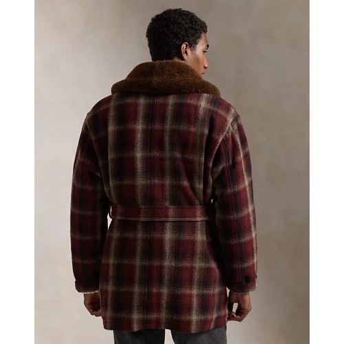 폴로 랄프로렌 Shearling-Collar Plaid Wool Ranch Coat