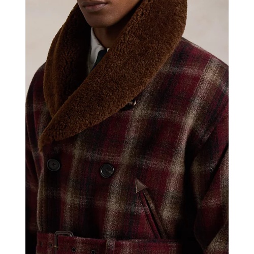 폴로 랄프로렌 Shearling-Collar Plaid Wool Ranch Coat