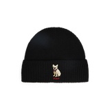 Dog-Embroidered Rib-Knit Beanie